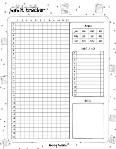 a printable habit tracker is shown in the middle of a page with notes and pencils on it