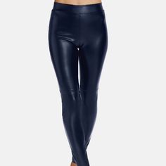 Wolford Navy Estella Faux Leather Leggings New Without Tag Size 6 Shown On Size 6 Mannequin Current Retail $425 Current Style A Gorgeous Pair Of Wolford Faux Leather Leggings That Have A Sexy Fit. The Color Is Navy Blue And It's A Really Rich Dark Blue - Almost Black. They Have A Lot Of Stretch And Conform To Your Body. Approximate Measurements Taken Without Stretching: Waist 24" Rise 9.75" Length 30" A Gorgeous Pair Of Luxurious Vegan Leather Leggings/Pants Elegant Fitted Leather Leggings, Elegant High Waist Leather Leggings, Elegant Leather Leggings For Party, Fitted Blue Leather Bottoms, Vegan Leather Leggings, Current Styles, Faux Leather Leggings, Leather Leggings, Stretching