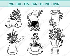 coffee mugs and flowers clipart set