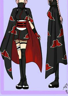 an anime character is dressed in black and red