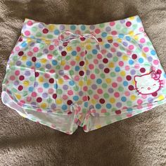 Super Cute And Summery Short Shorts. Never Worn, No Flaws. 1.5 Inch Inseam. Cute Multicolor Bottoms For Loungewear, Cute Multicolor Cotton Bottoms, Cute Yellow Bottoms For Loungewear, Cute Yellow Loungewear Bottoms, Playful Cotton Shorts For Pajama Party, Playful Cotton Shorts For Sleepover, Cute Yellow Cotton Bottoms, Casual Cotton Bottoms With Hello Kitty Print, Multicolor Short Bottoms For Sleepover