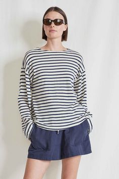 * 100% Organic Cotton * Boatneck neckline * Drop shoulder Apiece Apart, Tiny Cottons, Classic Wardrobe, Cool Fits, Wide Sleeves, Mens Sweatpants, Boat Neck, Drop Shoulder, Long Sleeve Tees