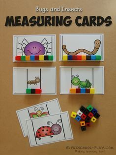 bug and insect measuring cards for kids to practice their counting skills with the help of colored blocks