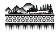 an image of a deer in the woods with mountains and trees on it's side