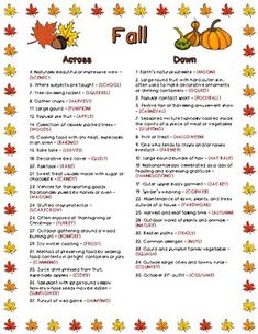 the fall word list is shown with autumn leaves