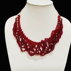 Bella Jack Bib Necklace Red Beaded Draped Sparkling Beads New With Tag Red Beaded Necklace For Party, Crystal Beaded Necklaces With Dangling Beads For Gifts, Red Dangling Beads For Party, Handmade Red Bib Necklace For Party, Party Bib Necklace With Round Faceted Beads, Red Beaded Bib Necklace, Red Beaded Necklaces For Party With Polished Beads, Red Bib Necklace With Colorful Beads For Gift, Party Red Polished Beaded Necklaces