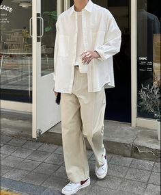 Shirt Over Button Up Street Styles, Mens Cream Trousers Outfit, Men’s Contemporary Fashion, Minimalist Mens Fashion Korean, Men Outfits Minimalist, Expensive Male Outfits, Layering Mens Outfits, Mens Outfits Minimalist, Minimalistic Men Outfit