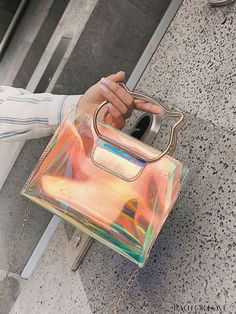 Trendy Clear Fashion Bags, Trendy Iridescent Bags, Trendy Iridescent Party Bag, Iridescent Rectangular Bag For Gift, Trendy Clear Bag For Party, Iridescent Rectangular Shoulder Bag For Party, Trendy Clear Bags For Parties, Trendy Clear Party Bag, Trendy Clear Shoulder Bag For Party