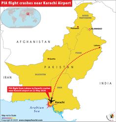 a map showing the location of pakistan's crash near karchi airport, which is