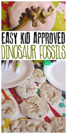 easy kid approved dinosaur fossil craft for kids to make with paper plates and construction tools