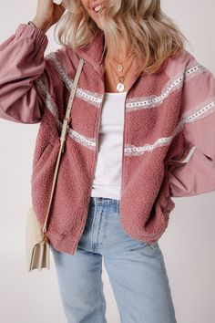 Elevate your winter wardrobe with our Sherpa Patchwork Lace Elastic Cuff Zip Up Jacket, a unique fusion of cozy comfort and stylish design. This jacket is crafted for those who appreciate the finer details, combining the soft warmth of sherpa... Classic Denim Jacket, Patchwork Jacket, Exclusive Clothing, Denim Coat Jacket, Plus Size Top, Long Sleeves Jacket, Plus Size Lingerie, Faux Fur Jacket, Tee Dress