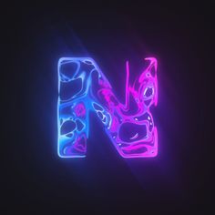 the letter n is made up of neon colored lights and shapes that appear to have been painted