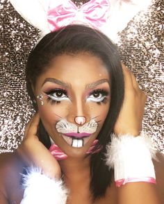 Cute bunny rabbit Halloween makeup idea Rabbit Halloween Makeup, Bunny Face Makeup, Bunny Makeup Halloween, Skeleton Bunny, Halloween Rabbit, Playful Makeup, Rabbit Halloween