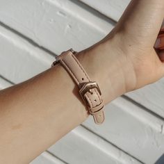 Upgrade your Apple Watch style with our sophisticated beige leather link band. This high-quality band combines the timeless elegance of leather with a minimalist link design, creating a luxurious and versatile accessory. Rose Gold Hardware Light Pink Leather Fits 38-41mm Apple Watches Gold Leather Strap Watch Band For Everyday, Everyday Gold Leather Watch Band, Gold Watch Band With Leather Strap For Everyday, Everyday Gold Watch Band With Leather Strap, Everyday Timeless Watch With Bracelet Strap, Elegant Rose Gold Leather Bracelets, Trendy Everyday Watches With Leather Strap, Timeless Adjustable Watch Bracelet Strap, Elegant Adjustable Leather Strap Watch Bands