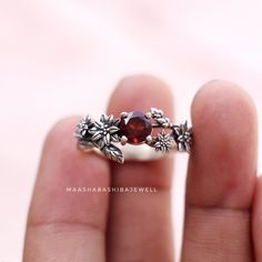 Natural Garnet Ring, Flower Design Ring, 925 Sterling Silver Ring, Red Garnet Ring, Birthstone Ring, Wedding Ring, Women Ring, Gift For Her SHOP LINK:- https://www.etsy.com/shop/MaaShabashibaJewell?ref=seller-platform-mcnav 》D E T A I L S《 Gemstone: Natural Garnet                 Gem Color: Red                     Gem Shape: Round                                Gem Category: Cut                  Metal: 925 Sterling Silver Purity: 925 Parts Per 1000 Setting Type: Prong Set Silver Polish: High Rin Round Ruby Flower Promise Ring, Wedding Silver Garnet Birthstone Ring, Anniversary Ruby Flower Ring, Red Sterling Silver Flower Ring For Anniversary, Ruby Gemstone Flower Ring For Promise, Red Sterling Silver Flower Ring As Gift, Flower Shaped Ruby Ring As A Gift, Red Ruby Flower Ring, Red Flower Shaped Gemstone Jewelry