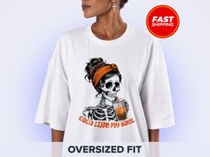 Halloween Party Oversized Tee - Skeleton T-Shirt for Spooky Season, Perfect Halloween Gift for Wife, Halloween Lovers Skeleton Gift Get ready for Halloween party with our Mama Oversized Shirt. It's more than just a halloween party tee -- this fall clothing celebrates our favorite retro spooky season.  It features a charming ghost which makes it an ideal gift for mom, wife, sister or best friend. SHIPPING Discover the convenience of EXPRESS 2-day delivery across the US (except Alaska and Hawaii) for the fastest service possible. *During the holiday season or other peak times, please allow an additional 1-7 days for processing and shipping. This unisex Bella Canvas Shirt fits like a well-loved favorite. Here's why: - Classic unisex fit. - Made from 100% US cotton. - Comfortable and versatile Oversized White T-shirt For Halloween, Lovers Skeleton, Halloween Parfait, Cool Skeleton, Skeleton T Shirt, Halloween Lovers, Fall Clothing, Happy Design, Mama Gifts