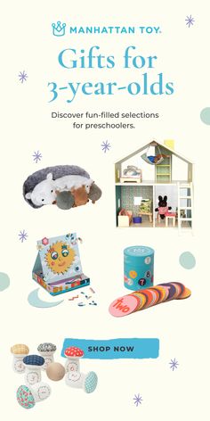 Discover fun-filled selections for preschoolers. A collection of awesome Birthday and Christmas gifts for 3-year-olds and 4-year-olds : Activity Toys that offer cognitive, motor, and sensory stimulation to keep busy tots on their toes, Toys Nurturing Play, and Snuggles Toys like The Adorables Llama and The Nursing Pets that are super soft and ready for hugs. Best Gifts for 3-year-olds and 4-year-olds | Manhattan Toy Company | Birthday & Gift Ideas Preschool Age Activities, Company Birthday, Sensory Stimulation, Preschool Age, Busy Toddler