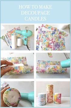 the instructions for how to make decoupage candles