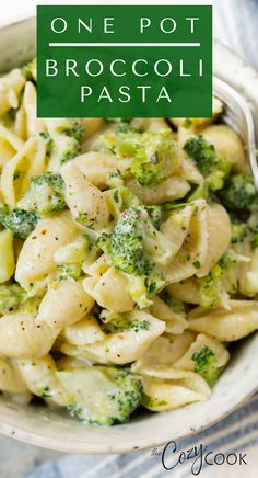 Creamy pasta shells in a bowl with broccoli. One Pot Broccoli Pasta, Creamy Broccoli Pasta, Shell Pasta Recipes, Garlic Parmesan Sauce, Meatless Meal, Creamy Broccoli