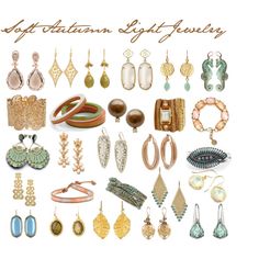 an assortment of earrings and bracelets with the words, affirman sight jewelry