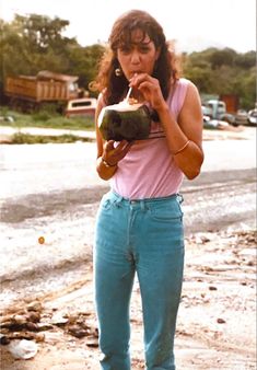 my mom in the 80s drinking a coconut that she found on the side of the road in mexico 80s Women, Fashion 80s, Women Aesthetic, 80s Vintage, It Girl, The 80s, My Mom, The Original, Mom Jeans