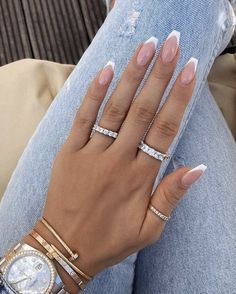 Nails Champagne, Nails Cream, White Tip Acrylic Nails, Nails Charms, Nails Coral, White French Nails, Engagement Nails, White Tip Nails, Nails Colorful