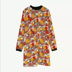 Zara Print Crossover Dress With Ribbed Trims Multi-Color Red Orange Floral Long Sleeve High Neck Ribbed Measurements Back - 33" Pit To Pit - 17.5" Sleeve - 22" Excellent Condition (Worn Once) Crossover Dress, Flower Dress, Printed Dress, Flower Dresses, Zara Dresses, Orange Red, Color Orange, Crossover, Print Dress