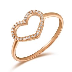 Embrace the timeless allure of romance with our Diamond Heart Ring, meticulously crafted in 14k gold. This exquisite ring features a heart-shaped design, adorned with a total of 0.08 carats of brilliant diamonds. Each diamond is hand-selected and precisely set to maximize its sparkle, creating a captivating display of light and elegance. The 14k gold band is available in your choice of classic yellow gold, contemporary white gold, or romantic rose gold, offering a luxurious finish that complemen Rose Gold Diamond Heart Ring For Promise, Elegant Double Heart Diamond Ring For Valentine's Day, Heart-shaped Diamond Ring, Elegant Heart-shaped Cubic Zirconia Diamond Ring, Heart Shaped Diamond Ring With Diamond Accents, Elegant Rose Gold Double Heart Rings, Elegant Double Heart Rose Gold Ring, Heart-shaped Diamond Ring With Accents, Elegant Heart-shaped Diamond Ring With Halo Setting