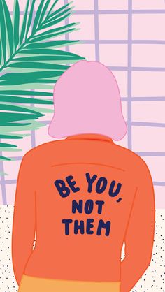 a person wearing an orange sweatshirt with the words be you, not them written on it