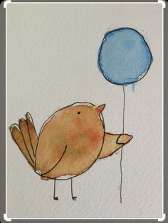 a drawing of a bird flying with a balloon