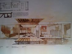 an architectural drawing of a living room and bedroom