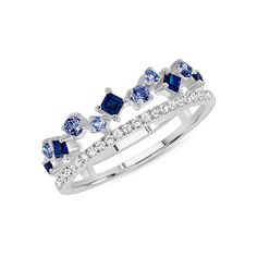 a white gold ring with blue sapphires and diamonds