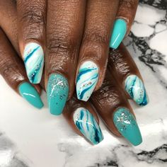 Nail Designs Teal, Aqua Nails Turquoise, Teal Nails Turquoise, Turquoise Gel Nails, Teal Ombre Nails, Aqua Nails Design Ideas, Teal Green Nails, Birthstone Nails, Nail Art Turquoise