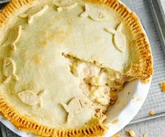 a pie sitting on top of a metal pan