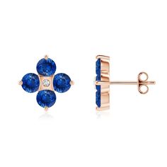 Nature Inspired Round Blue Sapphire and Diamond Flower Stud Earrings Flower Stud Earrings, Flower Stud, Diamond Flower, Sapphire Earrings, Flower Earrings Studs, Flower Studs, Nature Inspired, Blue Sapphire, Nature Inspiration