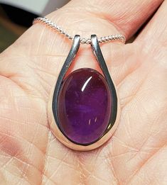 Purple Pendant Necklace, Purple Pendant, Sterling Pendant, Cabochon Ring, See Videos, Ring Setting, Amethyst Necklace, Sterling Silver Chains, Sterling Silver Pendants