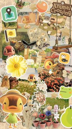 a collage of various stickers and pictures on a piece of paper with flowers