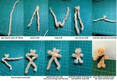 the instructions for making stuffed animals are shown in several different ways, including how to tie them together