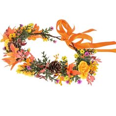 Women Girs Flower Crown Bridal Eucalyptus Halo Wedding Floral Headband Photo Shoot (Orange Flower), New Fall Flower Crown, Crown Bridal, Eucalyptus Wedding, Floral Headband, How To Make Ribbon, Baby Shower Fall, Halloween 2020, Wedding Headband, Orange Flower