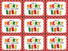 many different name tags with the words berry and bear on them in red polka dots