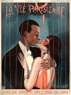 a couple kissing under an umbrella with the words la vie parisiene on it