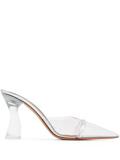 white calf leather transparent design pointed toe slip-on style branded footbed 90mm high heel leather sole Modern Clear Heels With Padded Heel, White Pointed Toe Mules With Contrasting Heel Counter, White Pointed Toe Mules With Contrasting Heel, Modern Clear Heels With Wrapped Heel, Designer White Pointed Toe Mules, White Designer Mules With Pointed Toe, Chic Clear Heels With Sculpted Heel, Modern Clear Heels With Sculpted Heel, Formal Clear Heels With Contrasting Heel Counter