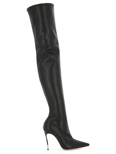 Casadei Boots Shoes Luxury High Shaft Heeled Boots For Evening, Luxury Evening Heeled Boots With High Shaft, Leather Over The Knee Platform Boots For Evening, Luxury Knee-high Boots For Evening, Black Over-the-knee Calf Leather Boots, Luxury Evening Knee-high Boots, Sleek Thigh High Heeled Boots For Formal, Sleek Thigh High Heeled Boots For Formal Occasions, Fitted Calf Leather Knee-high Boots For Night Out