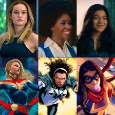 four different pictures of women in superhero costumes