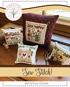 the sew kit includes four different pillows and two needle - stitch kits for each pillow