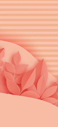 an abstract background with pink flowers and leaves in the center, on top of a beige striped wall