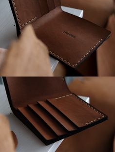 two photos of a wallet being opened