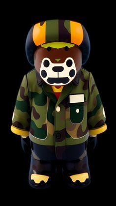 a teddy bear wearing a camouflage jacket and hat