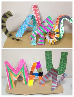 two pictures of letters made out of construction paper