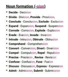 the words are in different colors and font on a white background, including black and pink